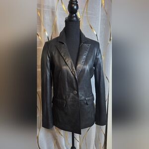 BOD & CHRISTENSEN Black Leather Blazer Jacket NWT Sz S
